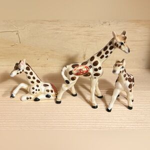 Charming Bone China Giraffe Figurine Trio - Brown and Cream